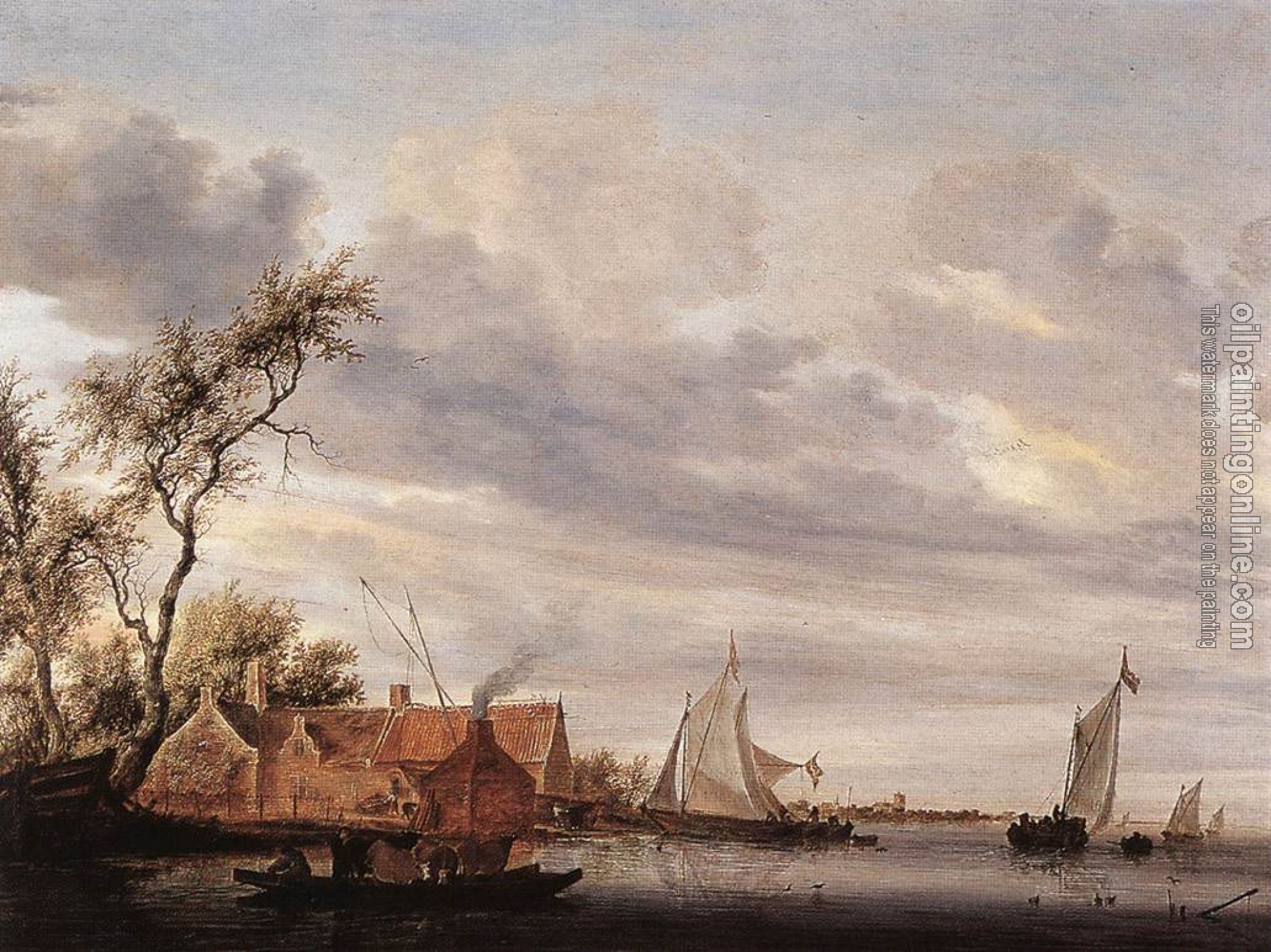 Ruysdael, Salomon van - River Scene with Farmstead